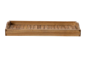 Teak Wood 12.5" x 25" Curved Handle Serving Tray (A)