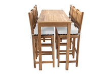 7 pc Huntington Teak Barstool Set with Rectangular Bar Table. Sunbrella Cushion.