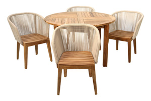 5 pc Westlake Rope & Teak Outdoor Dining Set with 48" Round Table