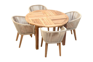 5 pc Westlake Rope & Teak Outdoor Dining Set with 48" Round Table