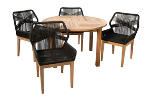 5 pc Beverly Rope & Teak Outdoor Dining Set with 48" Round Table