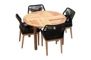 5 pc Beverly Rope & Teak Outdoor Dining Set with 48" Round Table