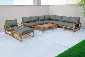 10 pc Newport Teak Sectional Set with 42" Coffee Table. Sunbrella Cushion.