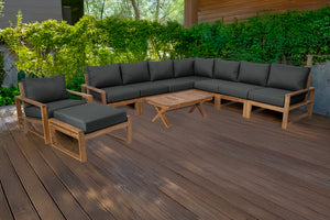 10 pc Newport Teak Sectional Set with 42" Coffee Table. Sunbrella Cushion.