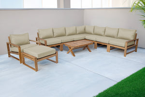 10 pc Newport Teak Sectional Set with 42" Coffee Table. Sunbrella Cushion.