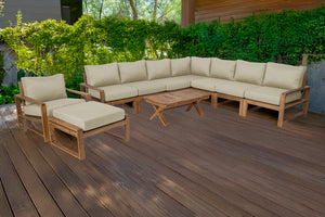 10 pc Newport Teak Sectional Set with 42" Coffee Table. Sunbrella Cushion.