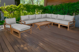 10 pc Newport Teak Sectional Set with 42" Coffee Table. Sunbrella Cushion.