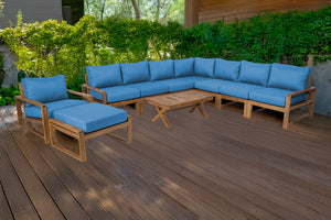 10 pc Newport Teak Sectional Set with 42" Coffee Table. Sunbrella Cushion.