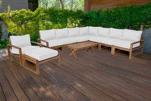 10 pc Newport Teak Sectional Set with 42" Coffee Table. Sunbrella Cushion.