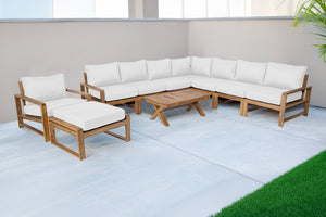 10 pc Newport Teak Sectional Set with 42" Coffee Table. Sunbrella Cushion.