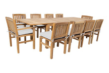 11 pc Huntington Teak Dining Set with 120" Double Leaf Expansion Table. Sunbrella Cushion