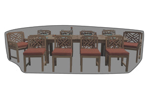 11 pc Monterey Teak Dining Set with 120" Double Leaf Expansion Table WeatherMAX Outdoor Weather Cover
