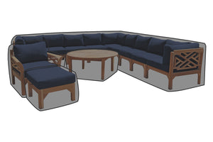 12 pc Monterey Teak Sectional Seating Group with 52" Chat Table WeatherMAX Outdoor Weather Cover