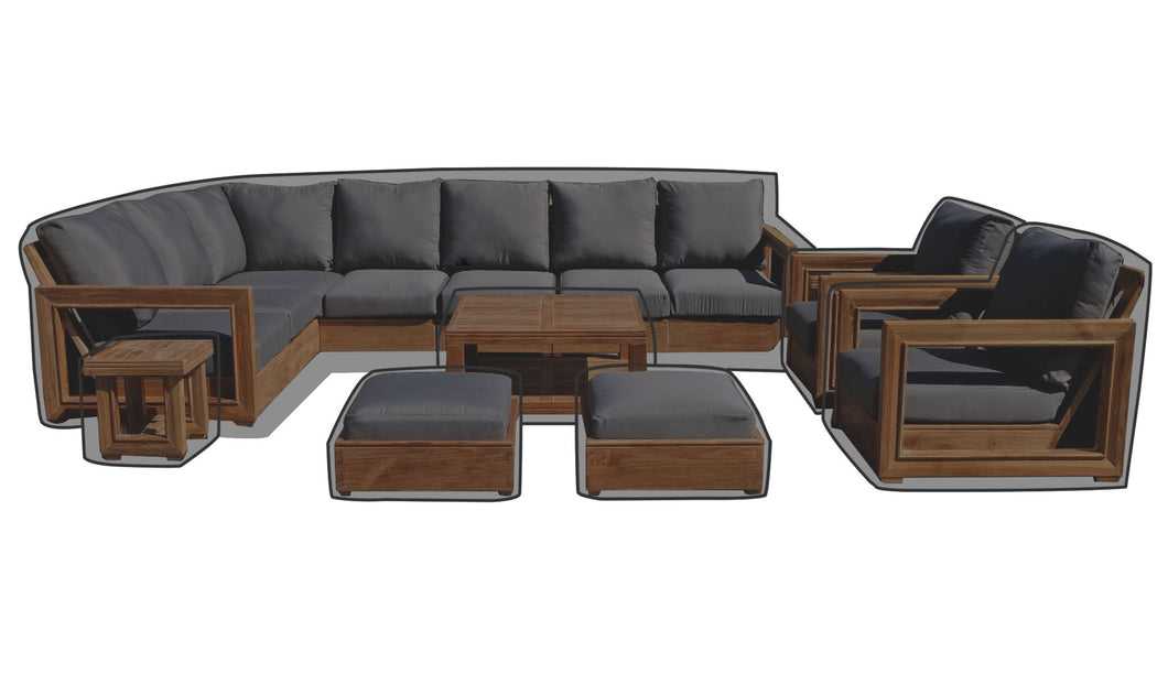 13 pc Chatsworth Teak Sectional with Coffee Table WeatherMAX Outdoor Weather Cover