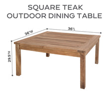 36" Square Teak Outdoor Dining Table
