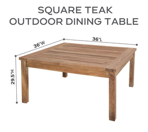 36" Square Teak Outdoor Dining Table