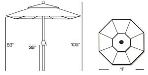 Galtech 587 11' Teak Outdoor Market Umbrella with Crank