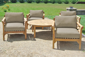 5 pc Monterey Teak Deep Seating Set with 52" Chat Table. Sunbrella Cushion.