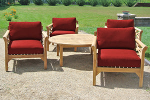 5 pc Monterey Teak Deep Seating Set with 52" Chat Table. Sunbrella Cushion.