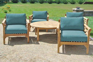 5 pc Monterey Teak Deep Seating Set with 52" Chat Table. Sunbrella Cushion.