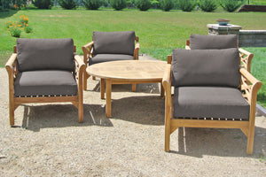 5 pc Monterey Teak Deep Seating Set with 52" Chat Table. Sunbrella Cushion.