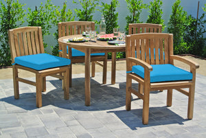 5 pc Huntington Teak Dining Set with 48" Round Dining Table. Sunbrella Cushion.