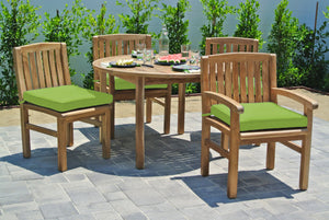 5 pc Huntington Teak Dining Set with 48" Round Dining Table. Sunbrella Cushion.