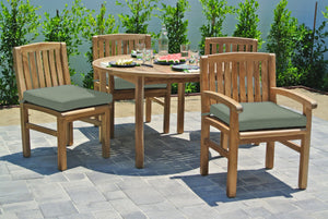 5 pc Huntington Teak Dining Set with 48" Round Dining Table. Sunbrella Cushion.