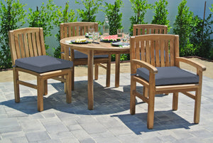 5 pc Huntington Teak Dining Set with 48" Round Dining Table. Sunbrella Cushion.