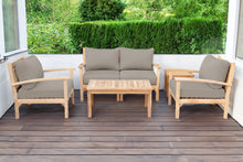 5 pc Huntington Teak Loveseat Deep Seating Set with Coffee Table. Sunbrella Cushion.