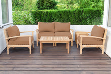 5 pc Huntington Teak Loveseat Deep Seating Set with Coffee Table. Sunbrella Cushion.