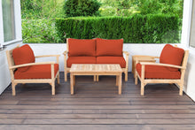 5 pc Huntington Teak Loveseat Deep Seating Set with Coffee Table. Sunbrella Cushion.