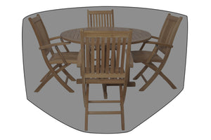 5 pc Lakeland Teak Folding Chair Dining Set with 48" Round Drop Leaf Table WeatherMAX Outdoor Weather Cover