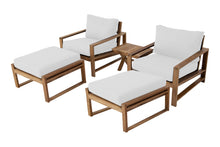 5 pc Newport Teak Club Chair Chat Group with End Table. Sunbrella Cushion.