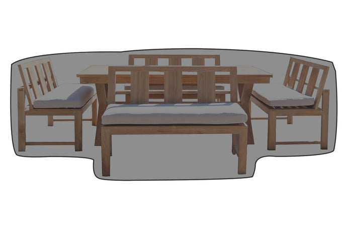 5 pc Newport Teak Back Bench Dining Set with Expansion Table WeatherMAX Outdoor Weather Cover