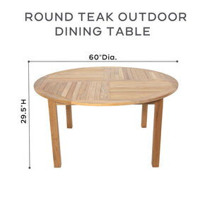 60" Round Teak Outdoor Dining Table