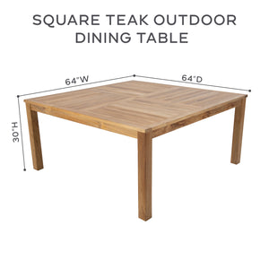 64" Square Teak Outdoor Dining Table