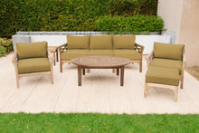 6 pc Monterey Teak Seating Group with 52" Chat Table. Sunbrella Cushion.