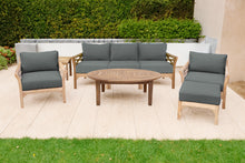 6 pc Monterey Teak Seating Group with 52" Chat Table. Sunbrella Cushion.