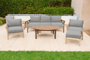 6 pc Monterey Teak Seating Group with 52" Chat Table. Sunbrella Cushion.