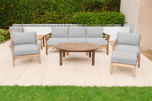 6 pc Monterey Teak Seating Group with 52" Chat Table. Sunbrella Cushion.