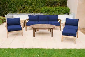 6 pc Monterey Teak Seating Group with 52" Chat Table. Sunbrella Cushion.