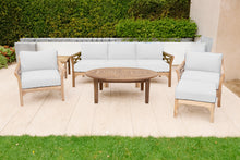 6 pc Monterey Teak Seating Group with 52" Chat Table. Sunbrella Cushion.