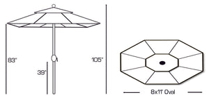 Galtech 779 8'x11' Oval Aluminum Outdoor Market Umbrella with Deluxe Auto Tilt