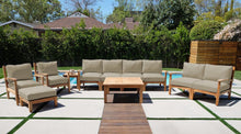 7 pc Huntington Teak Deep Seating Deluxe Sofa Set with 36" Chat Table. Sunbrella Cushion.