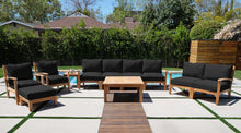 7 pc Huntington Teak Deep Seating Deluxe Sofa Set with 36" Chat Table. Sunbrella Cushion.