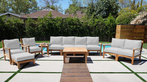 7 pc Huntington Teak Deep Seating Deluxe Sofa Set with 36" Chat Table. Sunbrella Cushion.