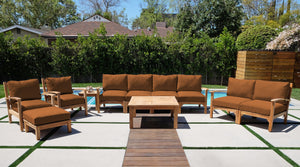 7 pc Huntington Teak Deep Seating Deluxe Sofa Set with 36" Chat Table. Sunbrella Cushion.