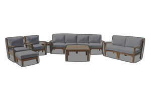 7 pc Huntington Teak Deep Seating Deluxe Sofa Set with 36" Chat Table WeatherMAX Outdoor Weather Covers