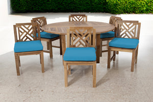 7 pc Monterey Teak Dining Set with 60" Round Dining Table